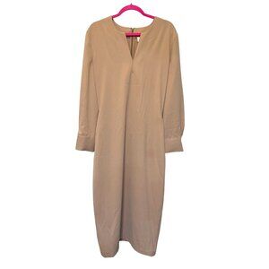 Luxely Warm Taupe Long Sleeve Midi Dress 14 With Back Zipper & V-Neck Hook & Eye